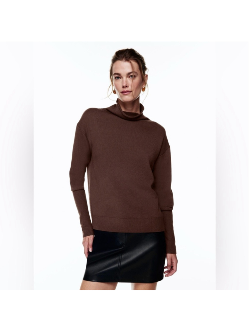 Wilfred Cyprie Dark Brown 100% Merino Mock Neck Sweater Size S